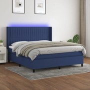 Cama box spring c/ colchão e LED 180x200 cm tecido azul