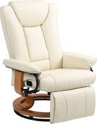 HOMCOM Poltrona Relax com função reclinável, giratória, até 150 kg, revestimento em couro sintético, estrutura em aço, Creme branco | Aosom Portugal