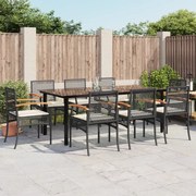 vidaXL 9 pcs conjunto de jantar p/ jardim c/ almofadões vime PE preto