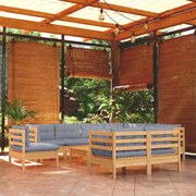 vidaXL 10pcs conjunto lounge de jardim + almofadões cinza pinho maciço