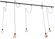 Moderno sistema de trilho monofásico com 5 lâmpadas suspensas pretas - Cavalux Moderno