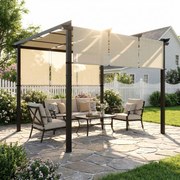 Pérgola Exterior 3x3 m com Toldo deslizante Estrutura de Aço Impermeável e Anti-UV para Terraço ou Pátio Bege
