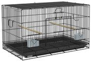 PawHut Gaiola para Pássaros 77x46x45 cm Gaiola de Metal para Pássaros com Bandeja Amovível 2 Poleiros e 2 Comedouros Preto