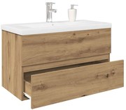 vidaXL Armário de lavatório com lavatório embutido carvalho artesanal