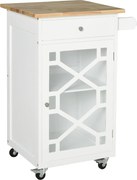 HOMCOM Carrinho de Cozinha com Rodízios Gaveta e Armário 63x45x86 cm Branco | Aosom Portugal