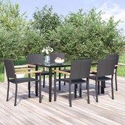 7 pcs conjunto de jantar para jardim vime PE preto