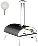 Outsunny Mini Forno de Pizza Exterior Portátil Forno a Lenha com Pedra Refratária Ø33 cm Termómetro e Bandeja Giratória 84x47x82 cm Prata