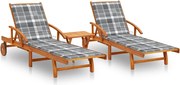 vidaXL Espreguiçadeiras com mesa e almofadões 2 pcs acácia maciça