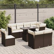 vidaXL 9 pcs conjunto sofás p/ jardim c/ almofadões vime PE castanho