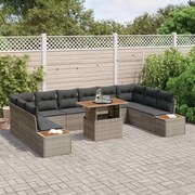 vidaXL Conjunto de Jantar de Jardim com 11 Peças e Almofadas em Rattan Cinza e Acácia