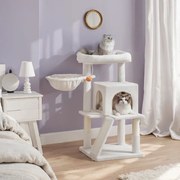 Arranhador para gatos com grande plataforma com caverna e cesto suspenso 48,1 x 48,1 x 96,1 cm branco