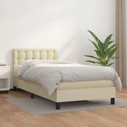 vidaXL Cama com molas/colchão 90x200 cm couro artificial cor creme