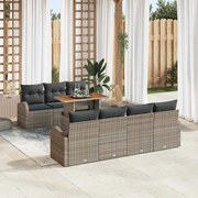 vidaXL Conjunto de Jantar para Jardim com 8 Peças e Almofadas Cinza em Rattan de Poliéster e Acácia.