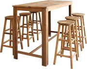 vidaXL Conjunto mesa e bancos de bar 7 pcs madeira de acácia maciça