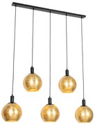 Candeeiro de suspensão design preto com vidro dourado 5 luzes - Bert