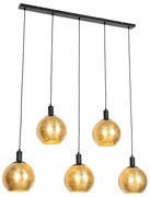 Candeeiro suspenso design preto com vidro dourado 5 luzes - Bert Design