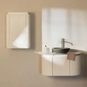 Conjunto De Móvel De Casa De Banho Em Madeira Carsone Branco & Branco & Cimento Cinzento Redondo Ø40 Cm Tarsis & Sem Espelho - Sklum