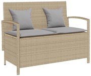 vidaXL Banco de jardim para arrumação com almofada vime PE bege