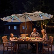 Guarda-sol duplo resistente, 400 x 210 cm (BASE NÃO INLCUIDA), com 108 luzes LED solares, manivela fácil de utilizar e 12 varas de metal, para jardim,