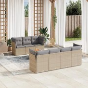 vidaXL 8 pcs conj. sofás jardim c/ almofadões vime PE bege misturado