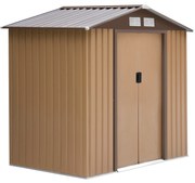 Outsunny Abrigo de Jardim 213x130x185cm Abrigo de Jardim Metálico de Exterior com 2 Portas Deslizantes e 4 Janelas Marrom Claro | Aosom Portugal