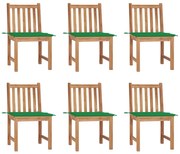vidaXL Cadeiras de jardim 6 pcs c/ almofadões madeira de teca maciça