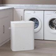 Cesto para roupa suja em bambu com 2 compartimentos de 52 x 63 x 32 cm branco