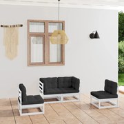 vidaXL 4 pcs conjunto lounge de jardim com almofadões pinho maciço