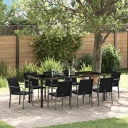 vidaXL Conjunto de jantar de jardim com 9 peças e almofadas - Rattan preto