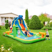 Castelo aquático insuflável grande 9 em 1 sem soprador para crianças dos 3 aos 10 anos com parede de escalada Piscina de salpicos 378 x 469 x 250 cm M