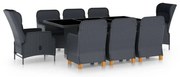 9 pcs conj. jantar exterior c/ almofadões vime PE cinza-escuro