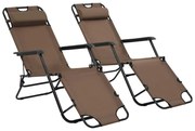 vidaXL Espreguiçadeiras dobráveis c/ apoio de pés 2 pcs aço castanho
