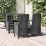 vidaXL 5 pcs conjunto de jantar p/ jardim c/ almofadões vime PE preto