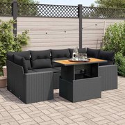 vidaXL 7 pcs conjunto de sofás p/ jardim c/ almofadões vime PE preto