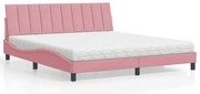 vidaXL Cama com colchão 180x200 cm veludo rosa