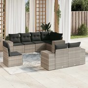 vidaXL 8 pcs conj. sofás jardim c/ almofadões vime PE cinzento-claro