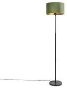 Candeeiro de pé preto com abajur de veludo verde com dourado 35 cm - Parte Country / Rústico