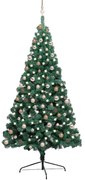 vidaXL Meia árvore Natal artificial pré-iluminada c/ bolas verde