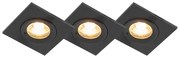Conjunto de 3 focos encastrados para casa de banho preto quadrado IP44 - Xena