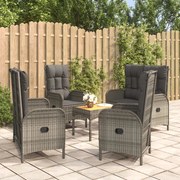 vidaXL 5 pcs conjunto de jantar p/ jardim c/ almofadões vime PE cinza