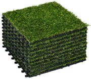 Outsunny Relva Artificial de 10 Peças Estrado de Relva Sintética 30x30 cm Altura 20 mm Resistente aos Raios UV Verde Escuro | Aosom Portugal