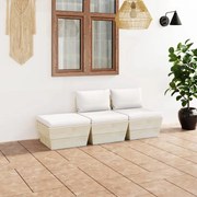 3 pcs conjunto lounge de paletes + almofadões madeira de abeto