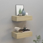 vidaXL Prateleiras de parede c/ gavetas 2pcs MDF 40x23,5x10cm carvalho