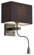 Candeeiro de parede moderno cor de bronze com abajur preto e braço de leitura incluindo LED - Bergamo