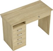HOMCOM Mesa moderna com 5 gavetas, grande tampo, 1 compartimento aberto, gaveta com fecho, 110 x 50 x 76 cm, carvalho | Aosom Portugal