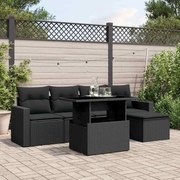 vidaXL 6 pcs conjunto sofás de jardim c/ almofadões vime PE preto