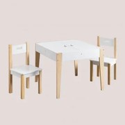 Conjunto De Mesa De Ardósia Com Armazenamento E 2 Cadeiras De Madeira Belfy Kids Branco - Sklum