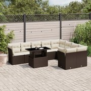 vidaXL 10 pcs conj. sofás jardim com almofadões vime PE castanho