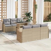 vidaXL Conjunto de Sofá de Jardim 7 Peças com Almofadas Beiges em Rattan