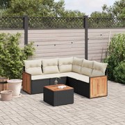 vidaXL 6 pcs conjunto sofás de jardim c/ almofadões vime PE preto